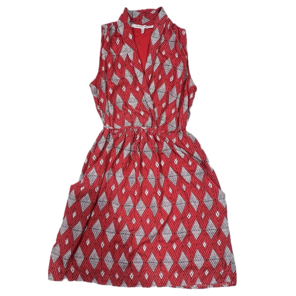Collective Concepts Dress Sleeveless Pockets Geometric Diamond Red White XS - Picture 11 of 15